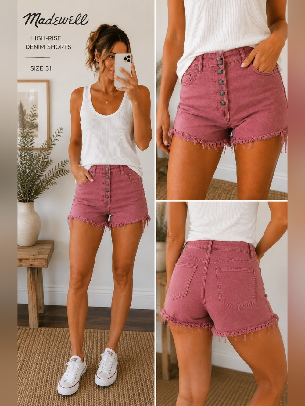 Madewell High Rise Shorts Dusty Rose Button Fly 4” Inseam Sz 31